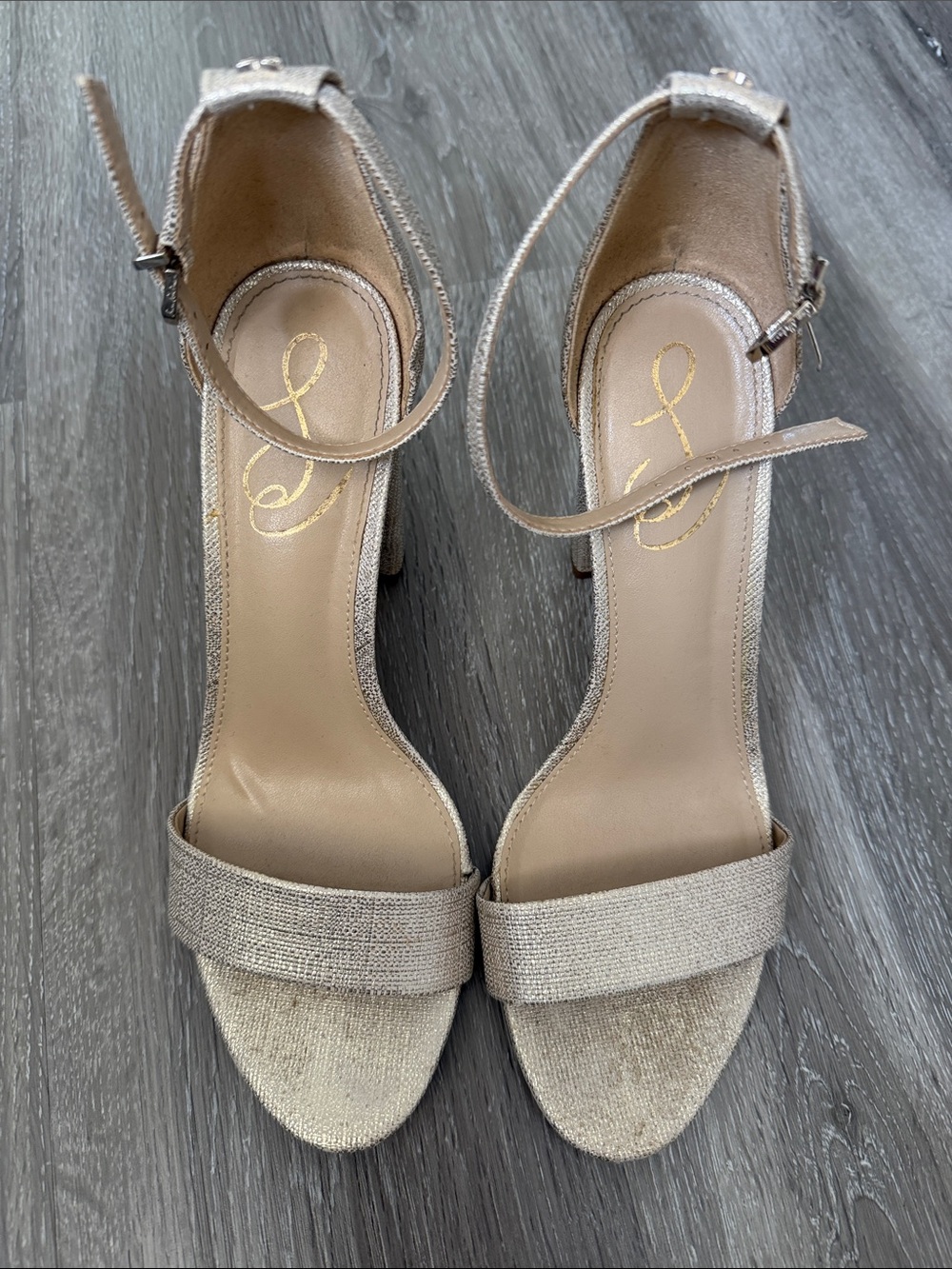 Sam Edelman Lurex Ankle-Strap Heels in Champagne Gold 8